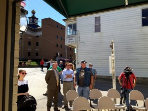 Waiting for the event to start, it was covered by the local tv news and paper (front page)