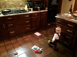 I managed to do all this cooking while watching LB.  She wanted to grab on my leg while the sausage was frying, but was otherwise perfect.